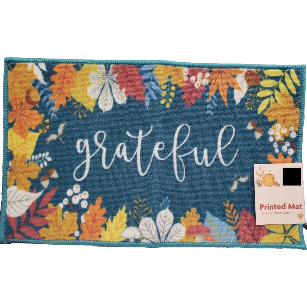 Printed Kitchen Nylon Rug (15"x25") FALL COLORFUL LEAVES & ACORNS, GRATEFUL, MB